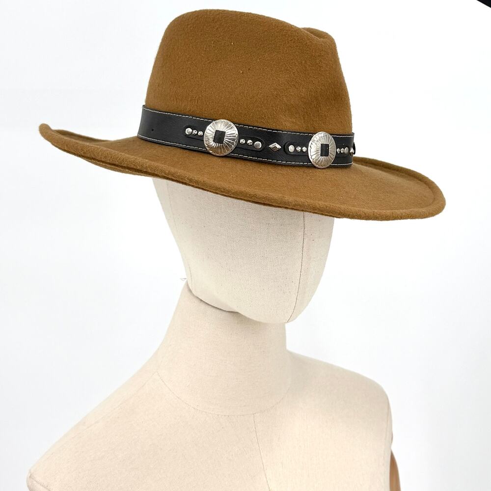Vintage Y2k Peruvian Connection Warm Brown Wool Western Silver Concho Cowboy Hat
